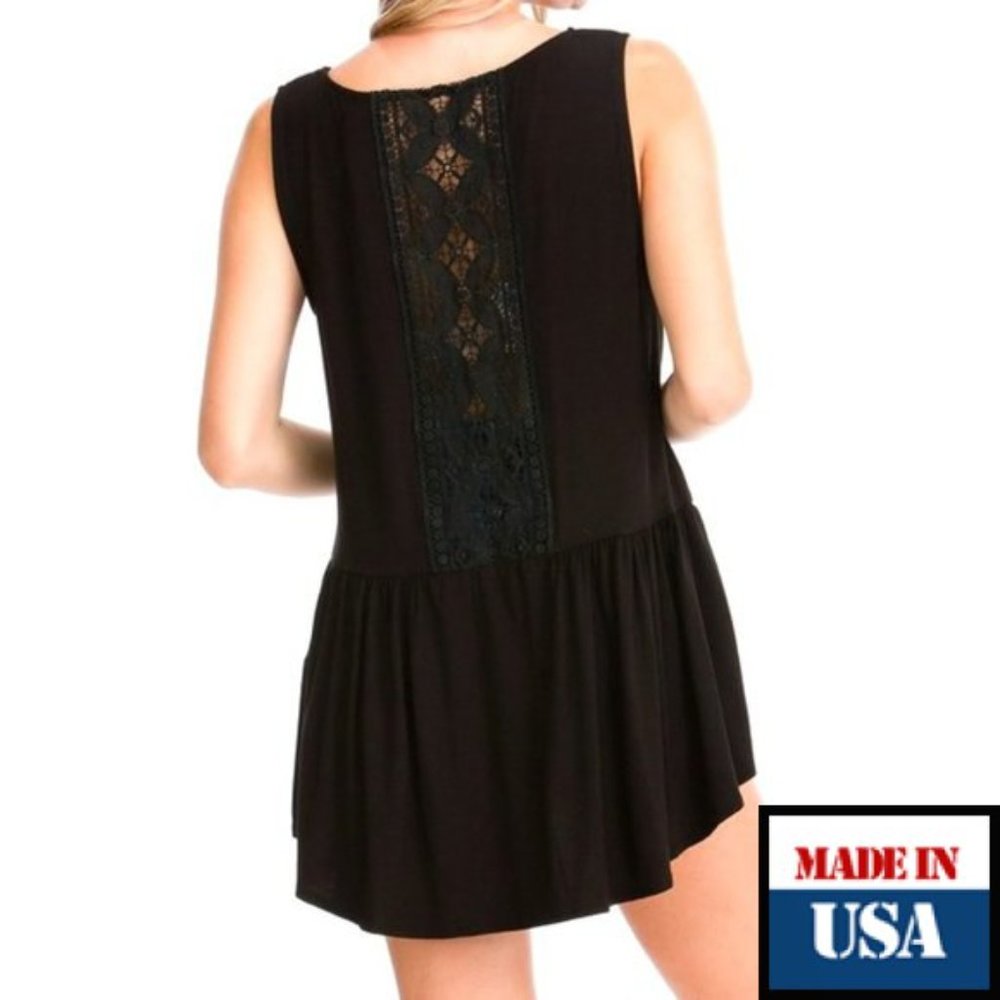🌷Ruffled Tank with Crochet Back Detail in Black